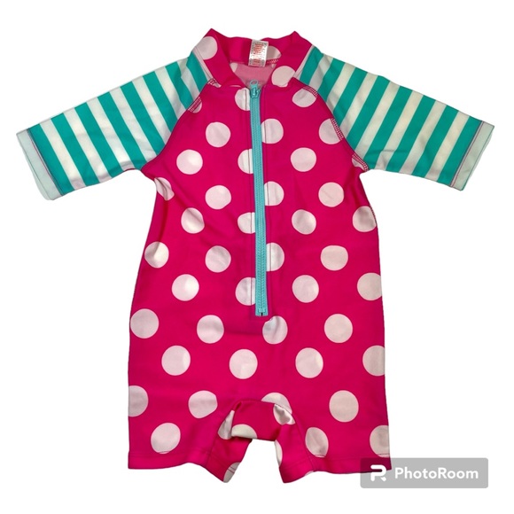 NWOT Giggle Baby Polka Dot & Stripes One Piece Rashguard Size 12-18M - Picture 1 of 8